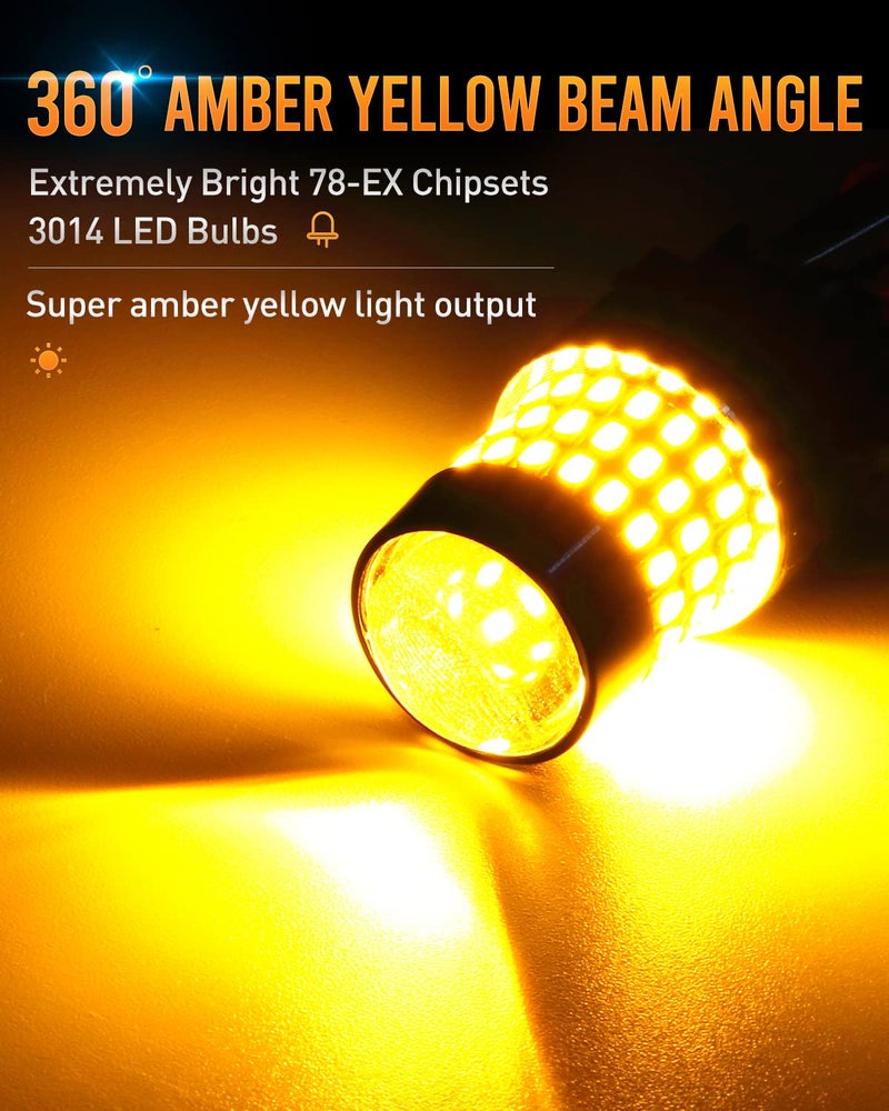 LUYED 3157 LED Bulb Amber Yellow 1800 Lumens Super Bright 3056 3156 3057 4157 LED Bulbs with Projector for Turn Signal Tail Brake Blinker Parking Lights,Pack of 2 - Image 2